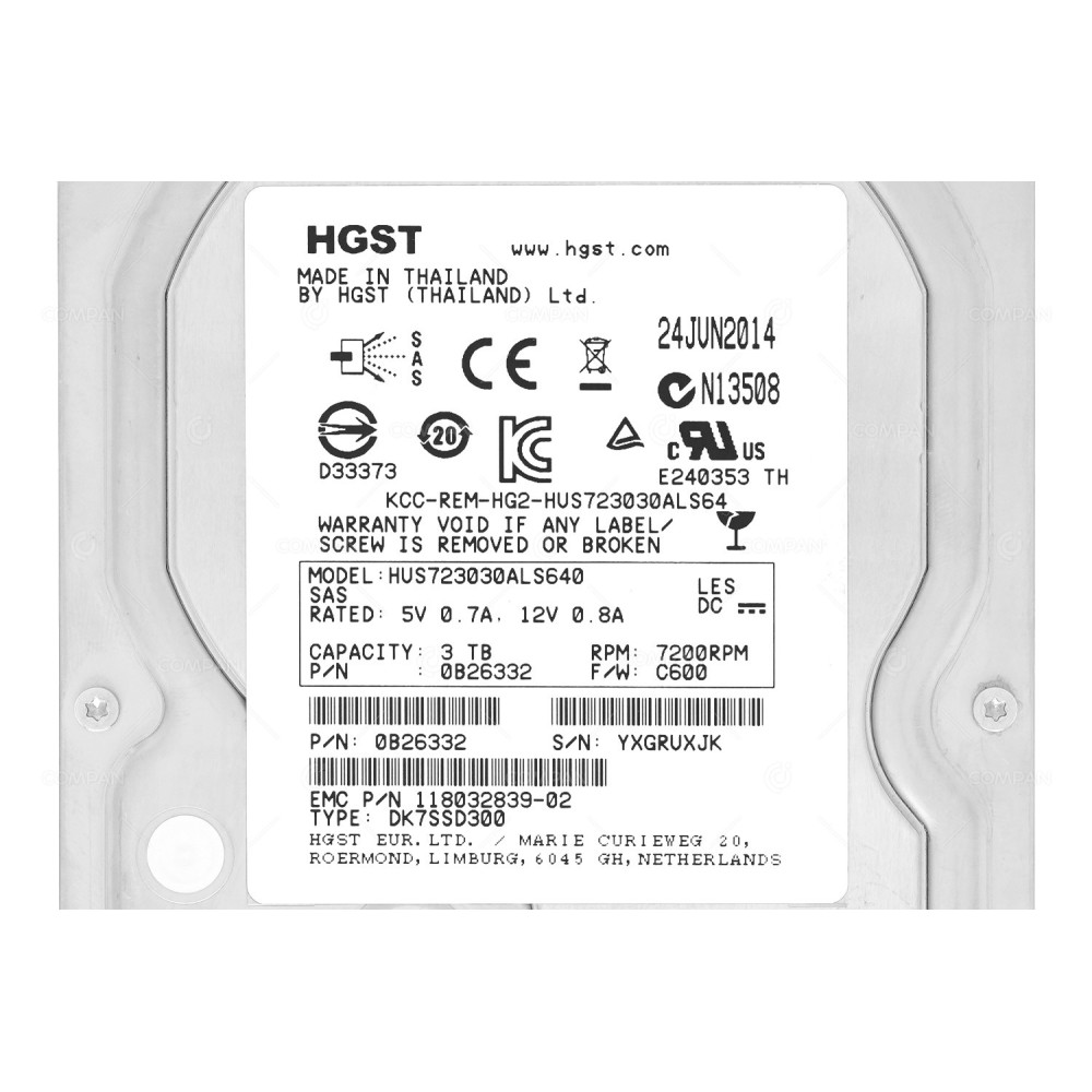 118032839-02  EMC HDD 3TB 7.2K SAS 6G 3.5" LFF HOT-SWAP FOR EMC DD2500